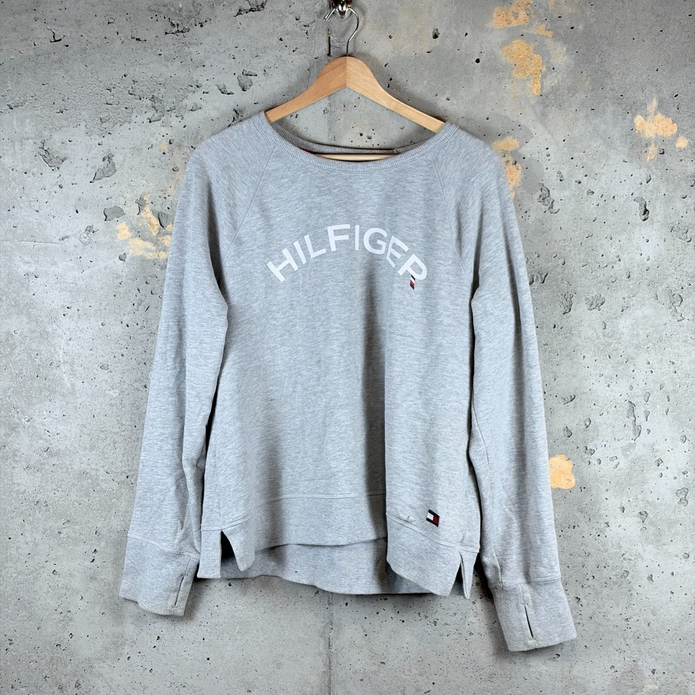 Tommy Hilfiger Sport Sweatshirt Women's XL Gray Thumbhole Sleeve Round Neck